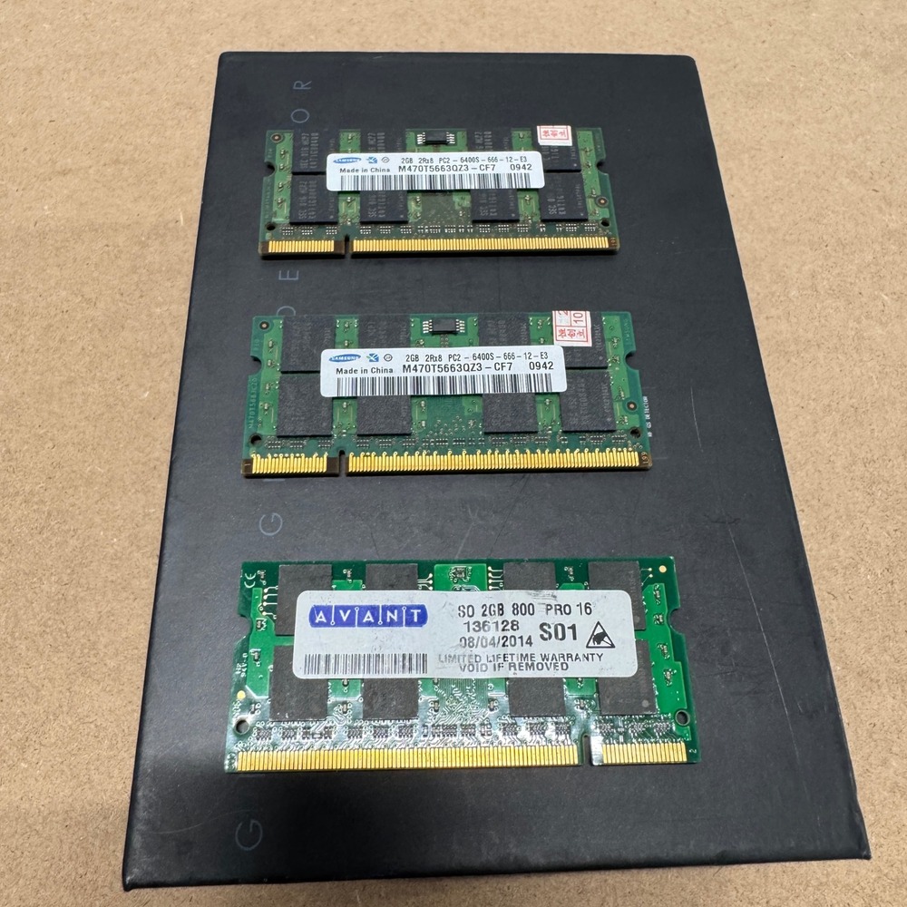 6GB Lot 3x 2GB DDR2 Laptop RAM 2xSamsung PC2-6400S M470T5663QZ3-CF7 Avant 800MHz
